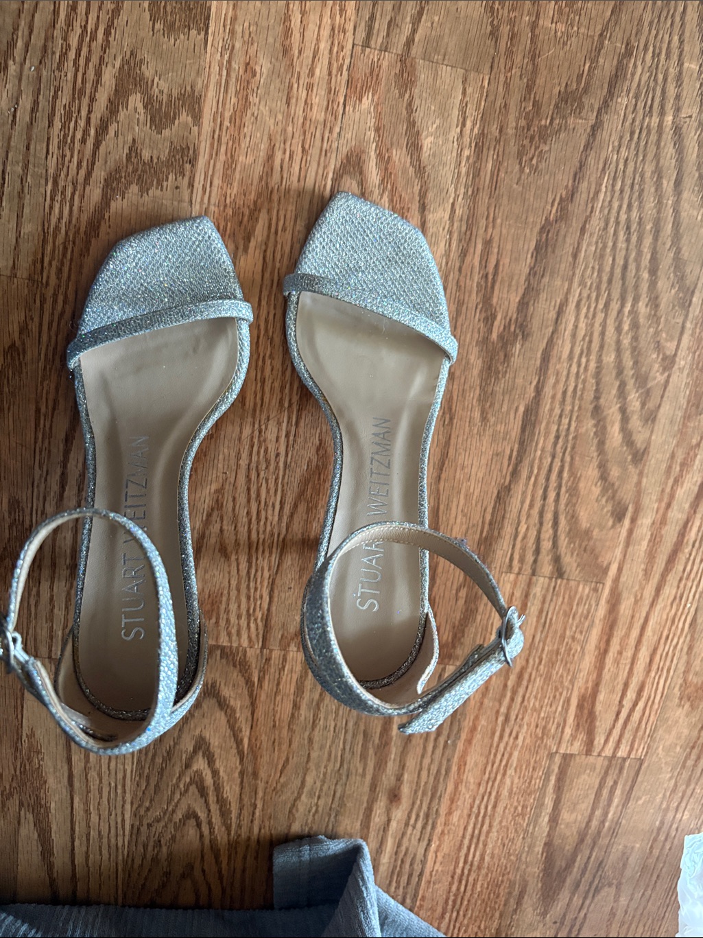 Stuart Weitzman Sparkling Silver Open-Toe Ankle-Strap Heels